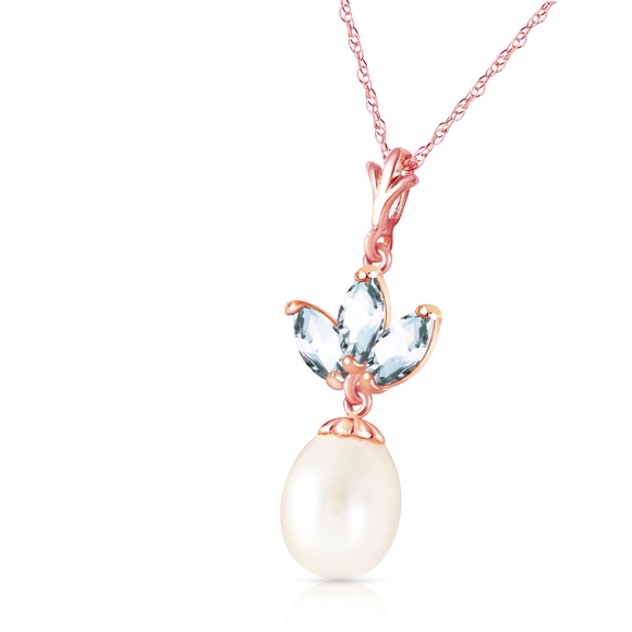 GOLD NECKLACE WITH PEARL & AQUAMARINES